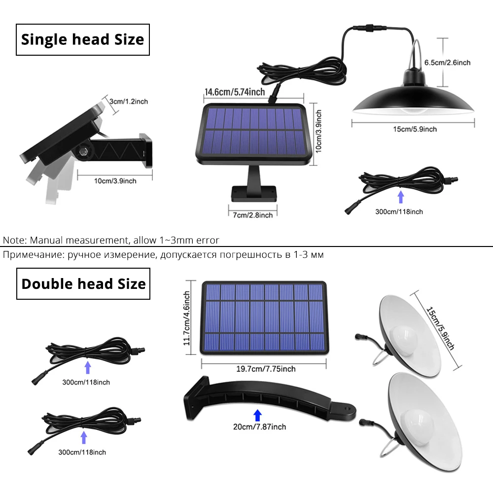 IP65 Waterproof Double Head Solar Pendant Light Outdoor Indoor Solar Lamp With Cable Suitable for courtyard, garden, indoor etc,