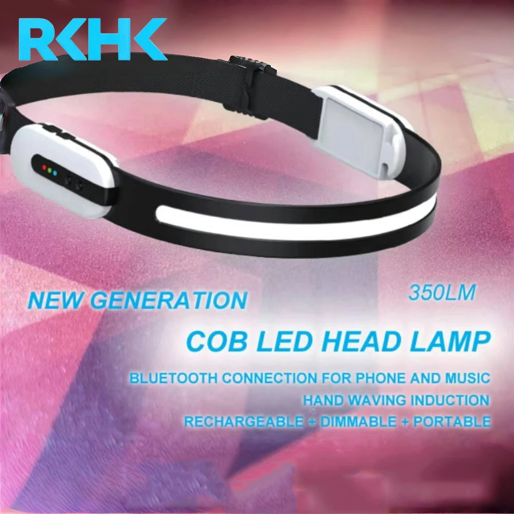 400 Bluetooth LED Rechargeable Headlights Portable Waving Induction Light with Music Function Flashlight for Outdoor Running