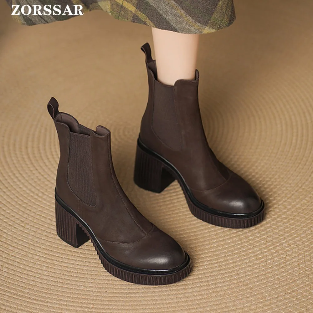 2025 Winter Square Heel Ankle Boot Fashion Round Toe Zipper Ladies Casual Chelsea Boots Shoes Suede Leather Platform Short Boot - view 5