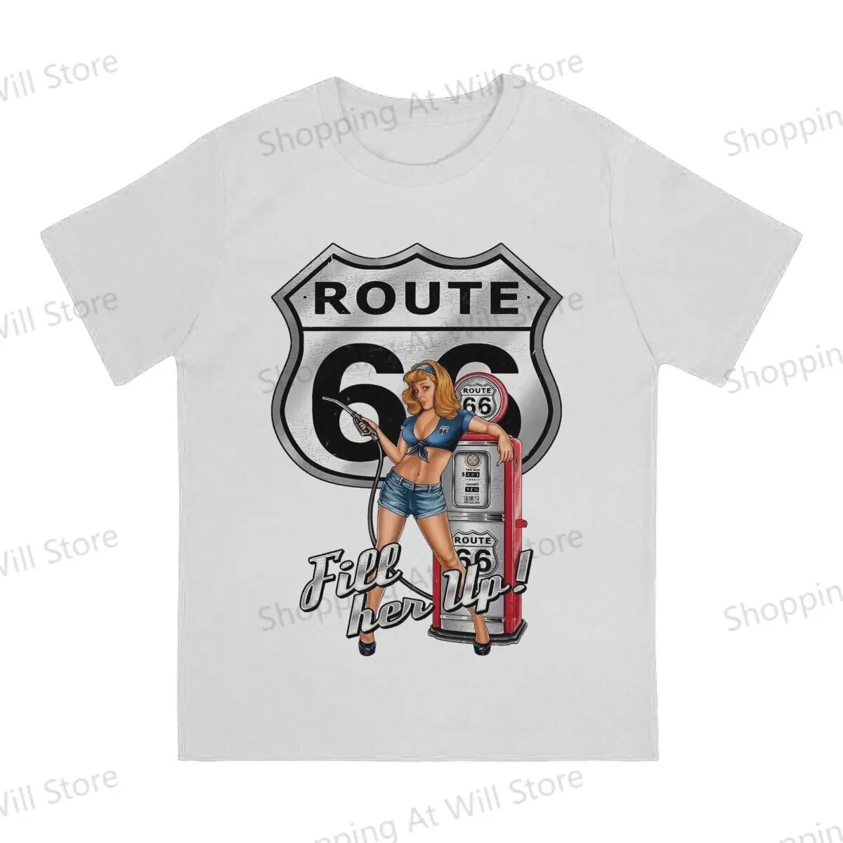Tops 100% Cotton Fun Fashion Route 66 Men's and women's T-shirts Route 66 US O neck short sleeved Tshirt