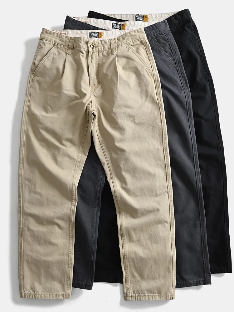 

Retro Japanese Sle Pure Cotton Loose Straight Leg Men's Casual Pants Spring Autumn Outdoor Workwear Long Trousers