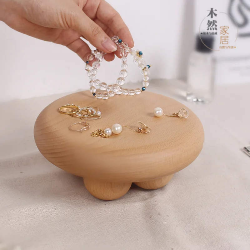 

YJQ household jewelry plate solid wood mushroom round stool creative handicrafts home decoration