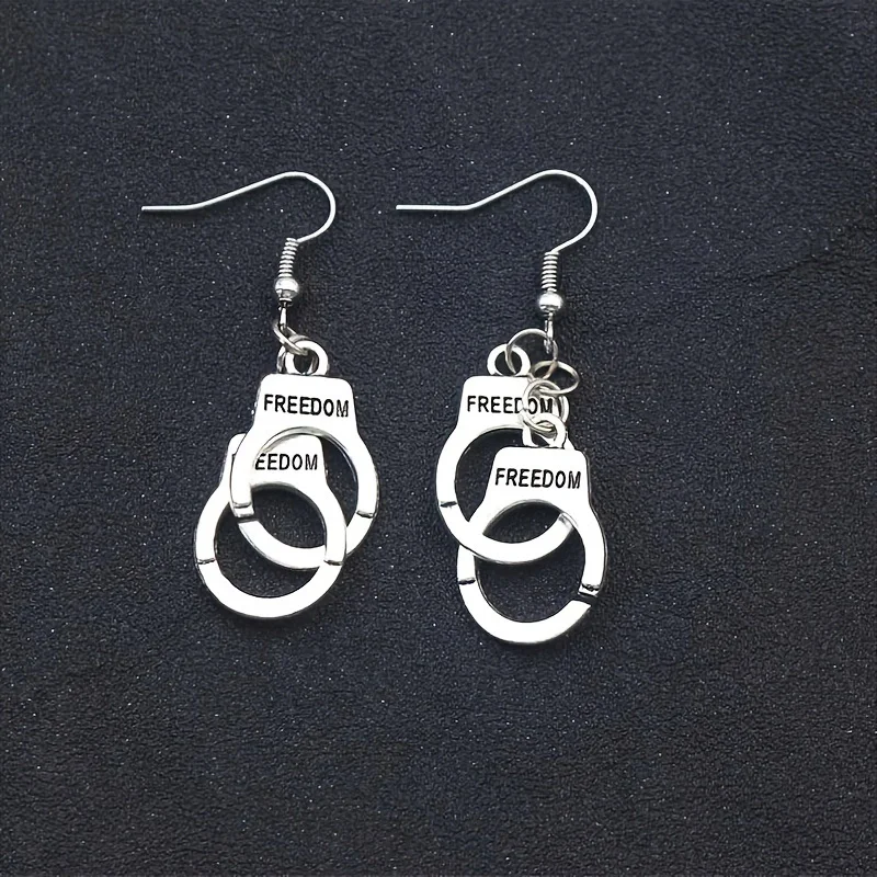 1Pair Punk Letters FREEDOM Handcuffs Hanging Earrings for Women Men DIY Jewelry Trendy Accessories Gifts Cool Thing 2024 Trend