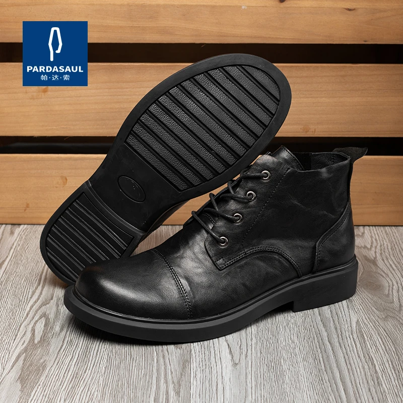 Men's round toe comfortable leather casual shoes versatile British fashion mid top men's boots 221121 - Image 5