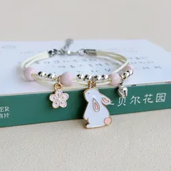 Korean Rabbit Flower Rope Bracelet for Women Fashion Woven String Bell Heart Airplane Beads Friendship Party Jewelry Gifts