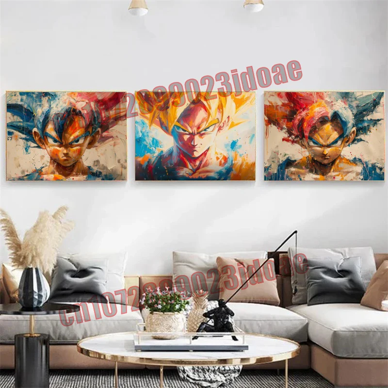 

Anime Dragon Ball Goku Vegeta Frieza Super Saiyan Oil Painting Style Poster HD Colorful Horizontal Picture Canvas Painting Mural