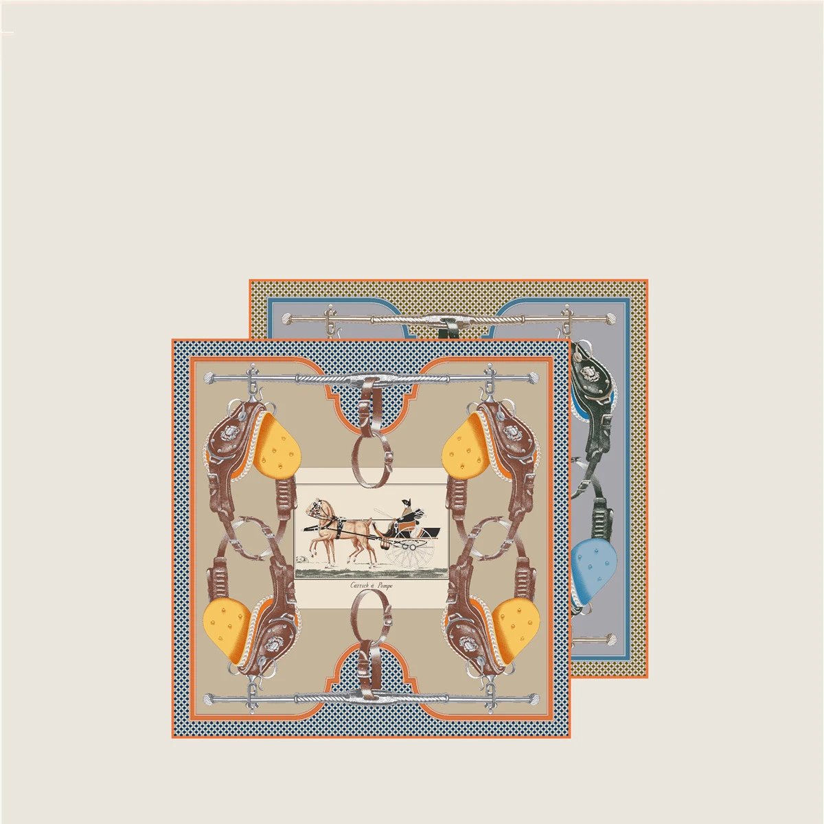 

53CM Hand Rolled Twill Silk Scarf Women Horse Saddle Double Side Print Square Scarves Wraps Echarpes Foulards Femme Hijab