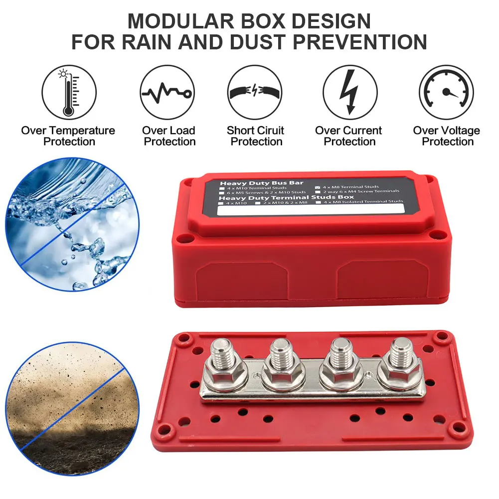 300A 48V Modular Design Board Case 4/12 Terminal M10/M6 Studs Bus Bar Heavy Duty Bus Bar Terminal Block for Automotive Car Boat