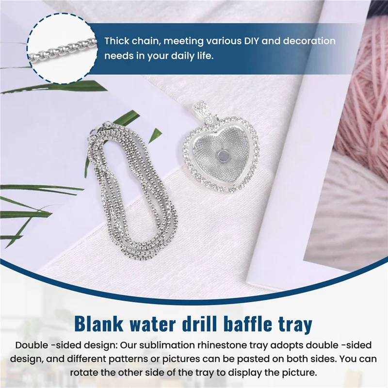 

FAST-48Pcs Sublimation Rhinestone Trays Pendant Set, 12 Blank Bezel Trays, 12 Pcs Chains With 24 Discs, Heart Style