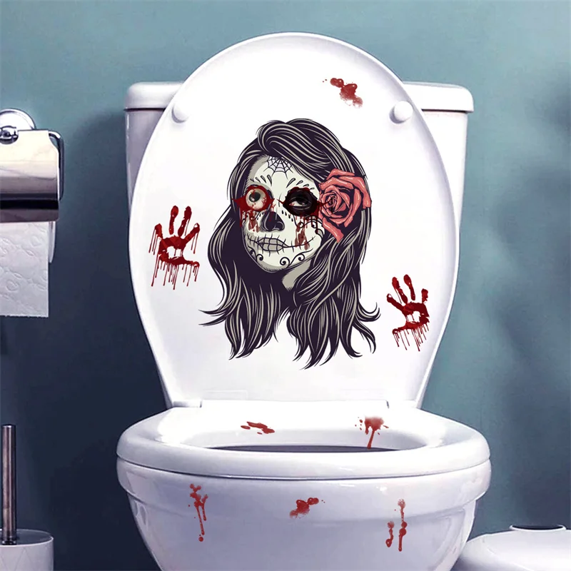 

M13 Witch Blood Handprint Halloween Wall Sticker Toilet Sticker Bathroom Toilet Cover Sticker WC For Home Decoration