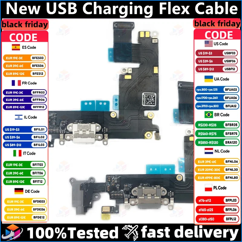 

New USB Charging Port Dock Connector Micro For iPhone 6 Plus Charger Flex Cable Board Microphone Headphone Socket with IC OEM