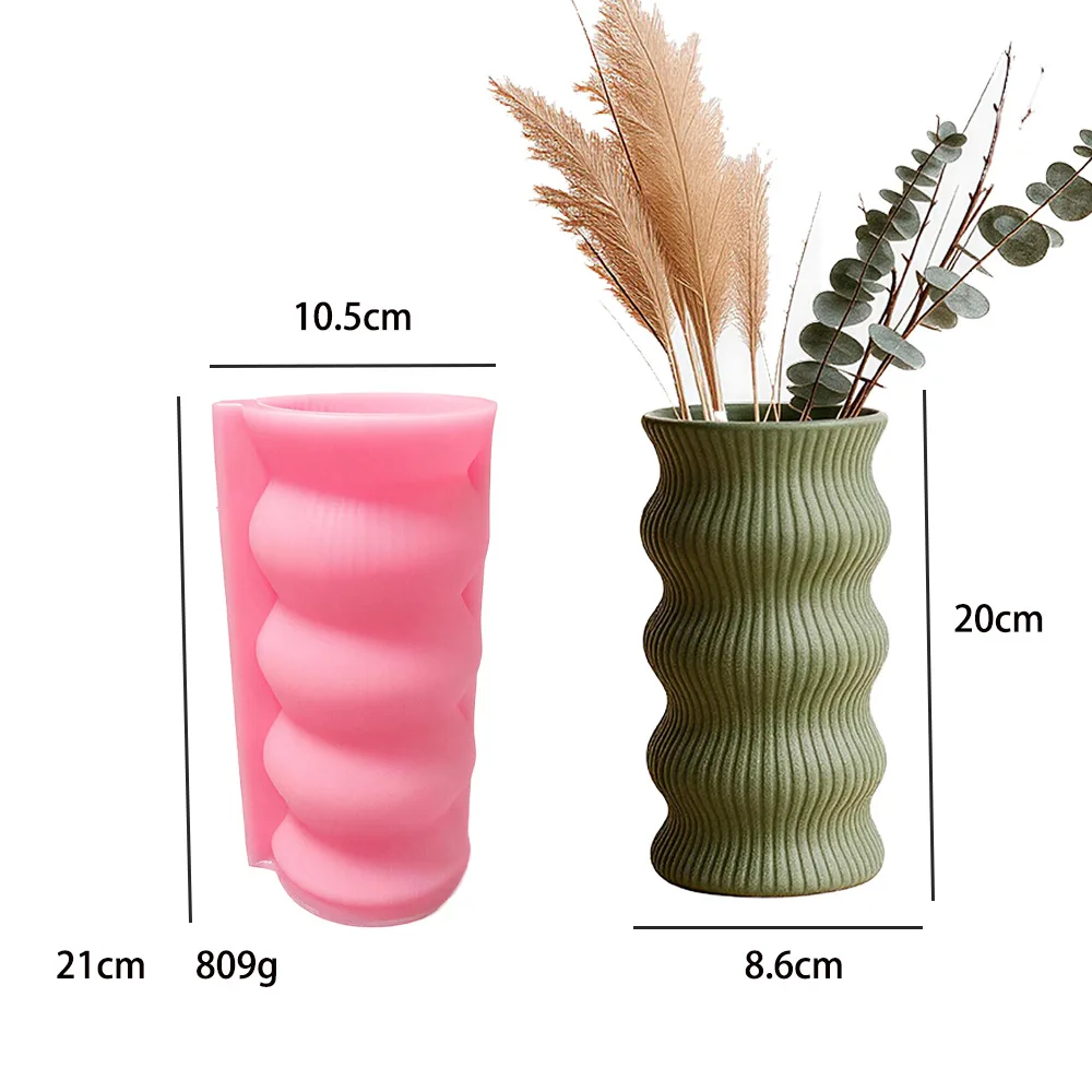 Silicone Mold for Wavy Vertical-Striped Vase Wabi-Sabi-Style Irregular Twisted Plaster and Concrete Vase Mould