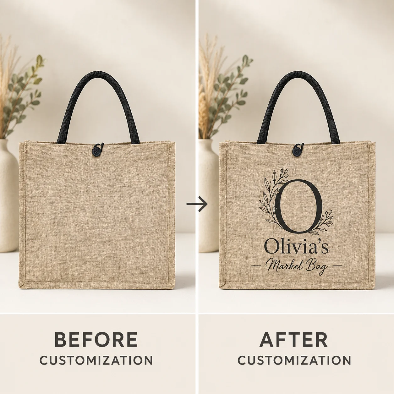 Polarshe Customized Canvas Tote Bag Linen Textured Handbag Personalized Gift Bag for Women ,Wedding,Beach,Work,Travel,Daily Use