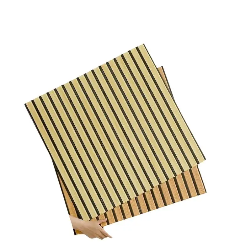 3D Wood Slat Wall Panels Realistic Wood Grain Self Adhesive Sound Absorbing for Hotel Lobby Wall Renovation