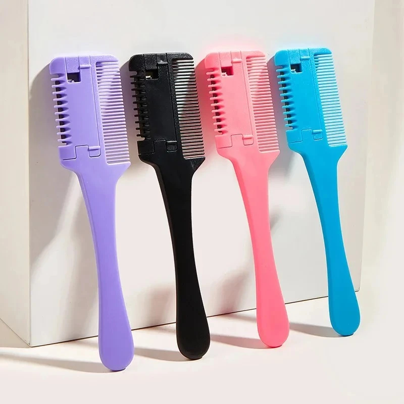 

1-piece set comes with a professional thinning comb and hairdressing tool set, including a double-sided comb and stainless steel/plastic trimmers, suitable for hair salons, haircuts, trimming, shaving, and styling combs.