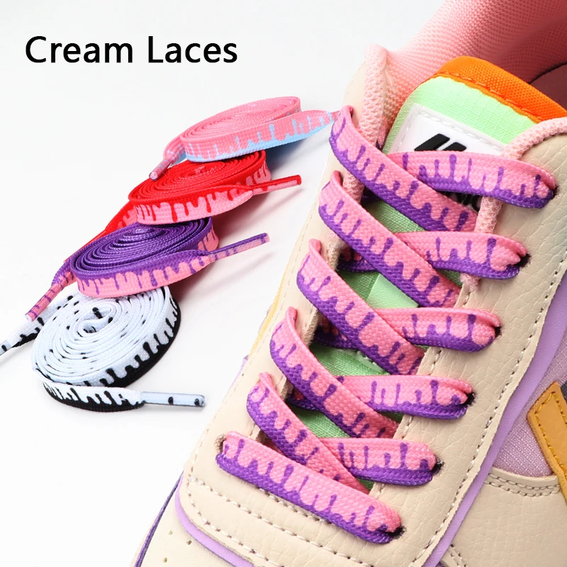 Flat Shoelaces for Sneakers Classic Print Gradient Shoelace Ice Cream Cake Mandarin Duck Shoe Laces Powder Green  Shoestrings
