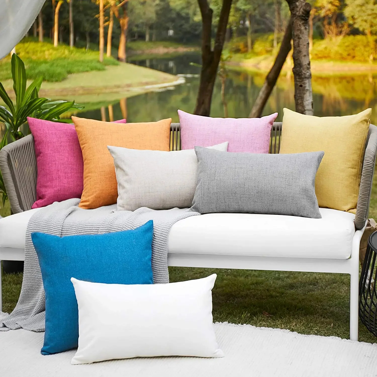 Outdoor Waterproof Cushion Cover 18x18in Throw Pillow Cover Solid Color Decorative Sofa Cushions