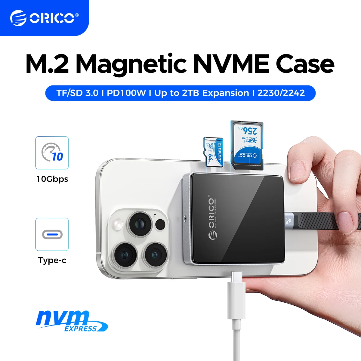 ORICO الخارجية Ssd 2230 2242 الضميمة Nvme SSD قارئ بطاقات SSD خارجي مع PD 100W 10Gbps آيفون 16 17 #1