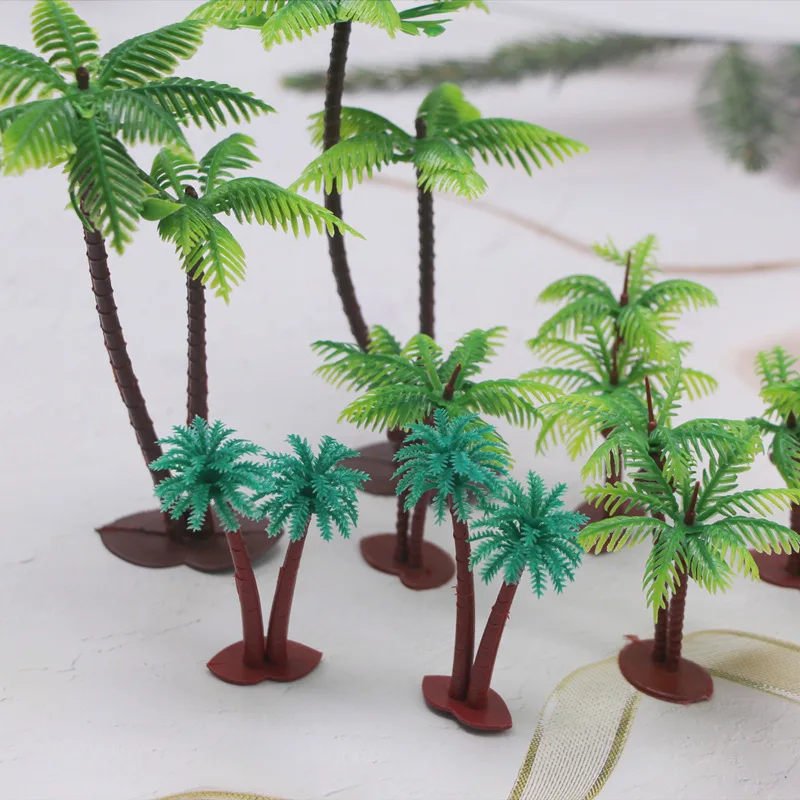 Mini beach ocean coconut tree miniature model, micro landscape building sand table props, baking cake ornament