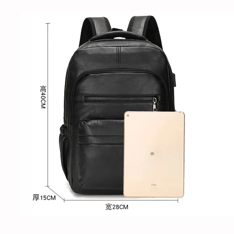 PU Leather High Quality Backpack Men Large USB Charging Laptop Backpacks Male Mochilas Schoolbag for Teenagers Boys Bagpack