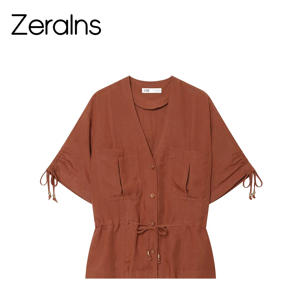 ZERAINS Summer new women's clothing European and American style beaded short sleeved hunting jacket+casual shorts - view 2