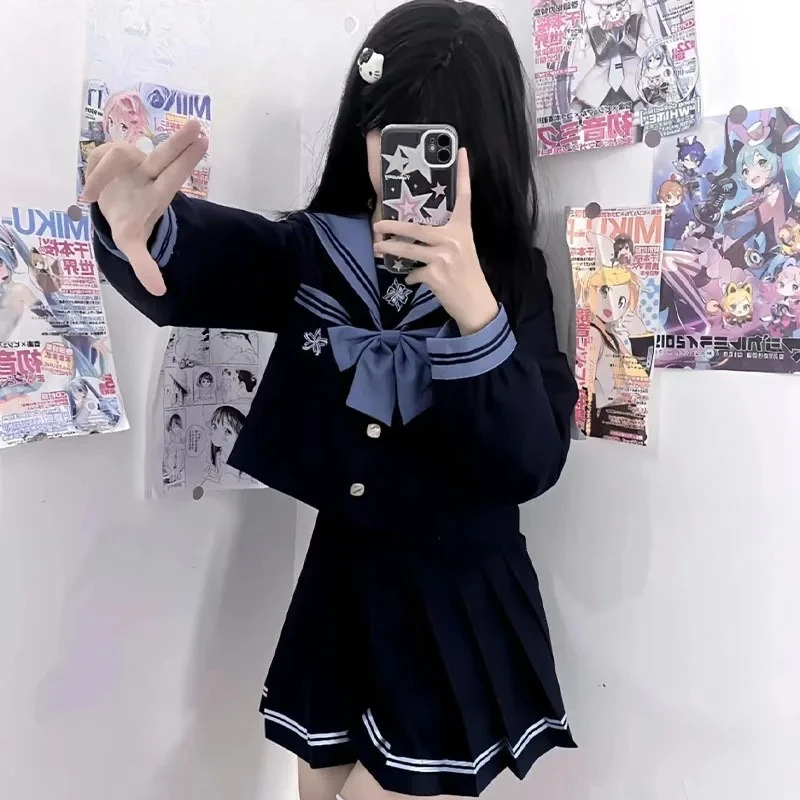 

Костюм для косплея школьной формы JK в стиле студенческого клуба, японский стиль 2026 года, плиссированная юбка, топ с длинными рукавами, темно-синий воротник, галстук-бабочка df2sd