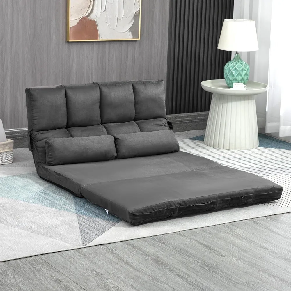 

Convertible Floor Sofa Chair, Folding Couch Bed, Guest Chaise Lounge with 2 Pillows, Adjustable Backrest and Headrest