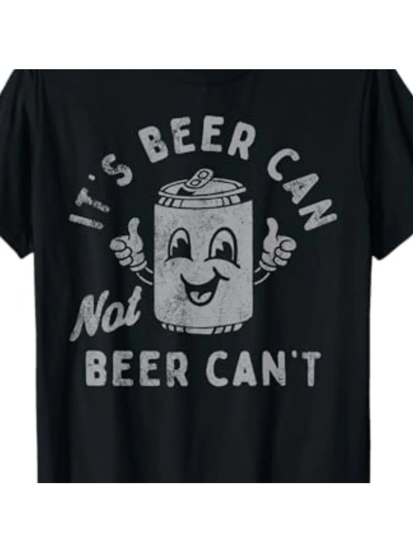 Men's Beer Can Print T-Shirt - Pure Cotton Round Neck Short-Sleeve T-Shirt with the Phrase 