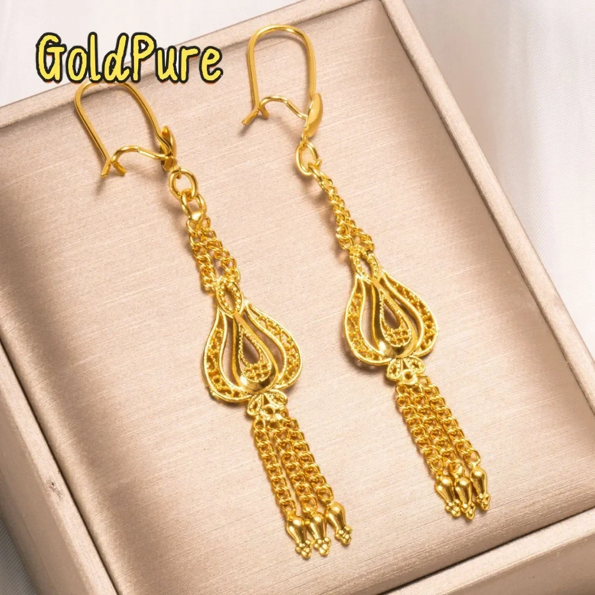 

Золотые серьги Goldpure 9999 24K из настоящего золота, элитные нишевые серьги, женские серьги-кисточки