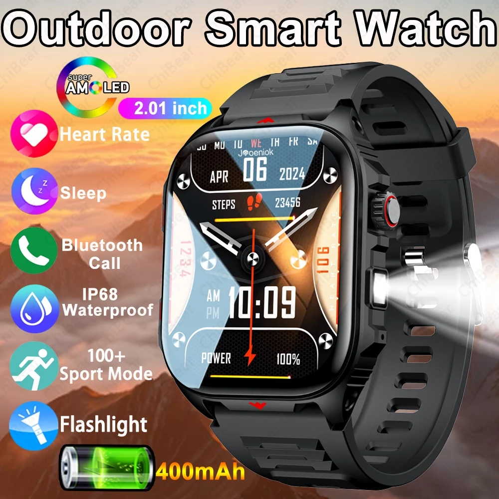Nouvelle Montre Connectée de Sport Extérieur 2026 pour Hommes, Suivi de Santé, Étanchéité IP68, Fréquence Cardiaque, Lampe Torche LED, Appel Bluetooth