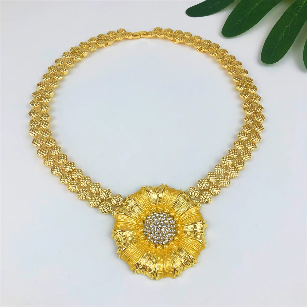 ESALE Women Necklace Earrings Set 18K Gold Plated Dubai Fashion Jewelry Nigeria Bride Jewelry Wedding Party Gifts
