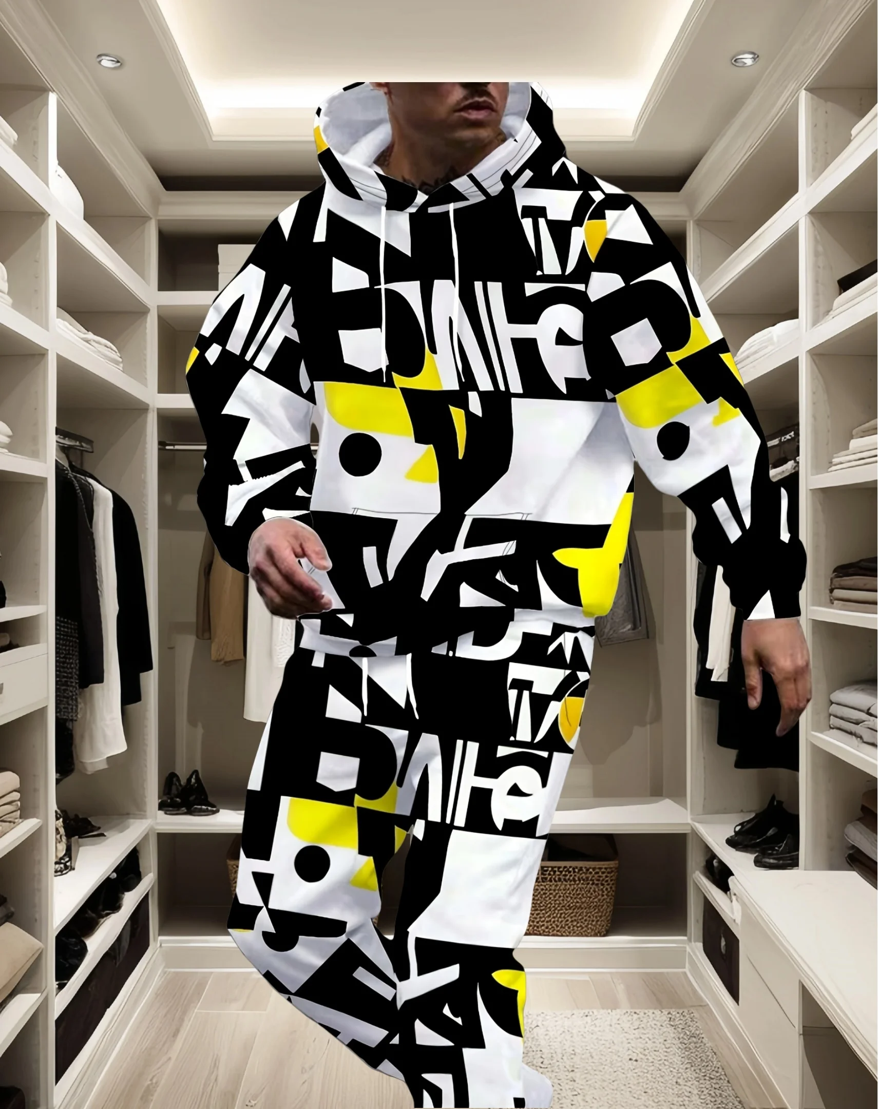 

2526 New Spring and Autumn Hoodie Pants Set 3D Printed Fashion Street Letter Elements Men's and Women's Casual Hoodie Hoodie Set