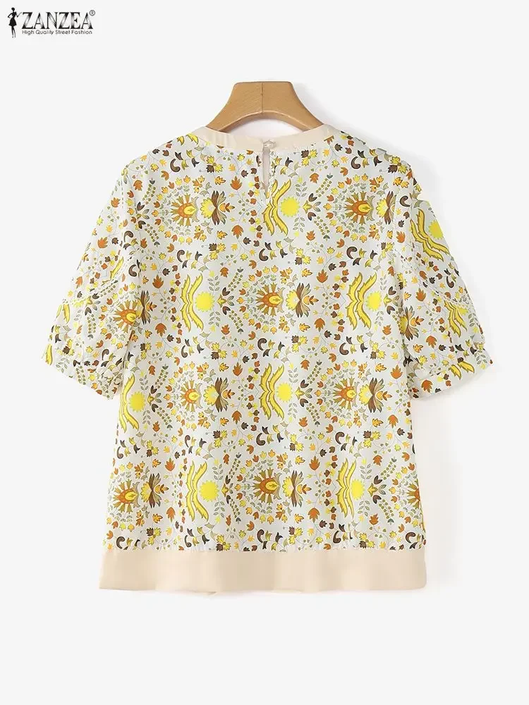 ZANZEA Vintage Donna Top Stampa Camicetta Camicie estive 2025 Moda Manica corta Casual O-Collo Tunica Allentato Caftano Blusas Femininas