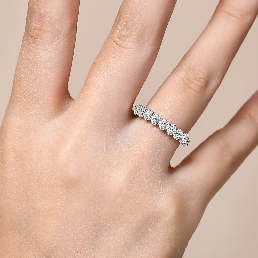 MINTYBOX D VVS1 Color Oval Moissanite Rings S925 Silver Stackable Double Eternity Ring for Women Men Trendy Party Jewelry Gifts