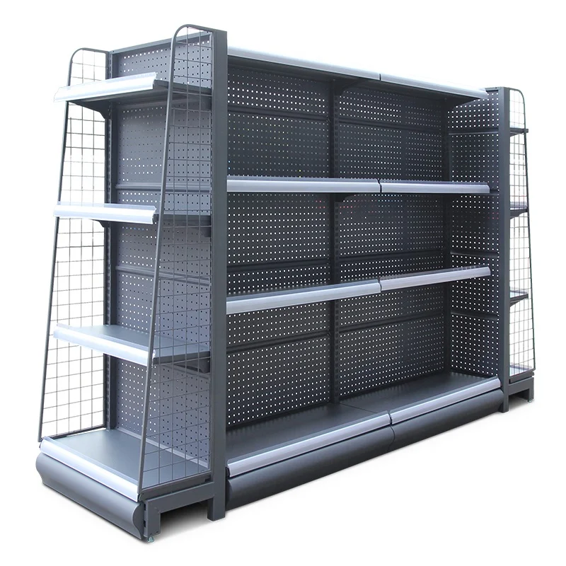 Double-Sided Steel Supermarket Gondola Display Rack Etagere Magasin White Metallic Light Duty Shopping Mall 10set Custom Size