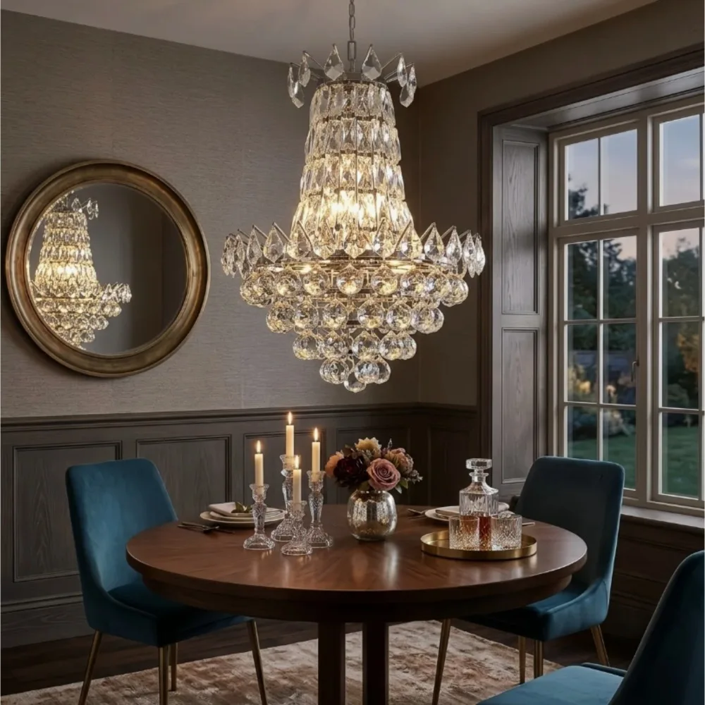 21.6 Inch Dimmable Modern Crystal Chandelier, 6-Light Crystal Ceiling Light for Living Room Bedroom Dining Room Study