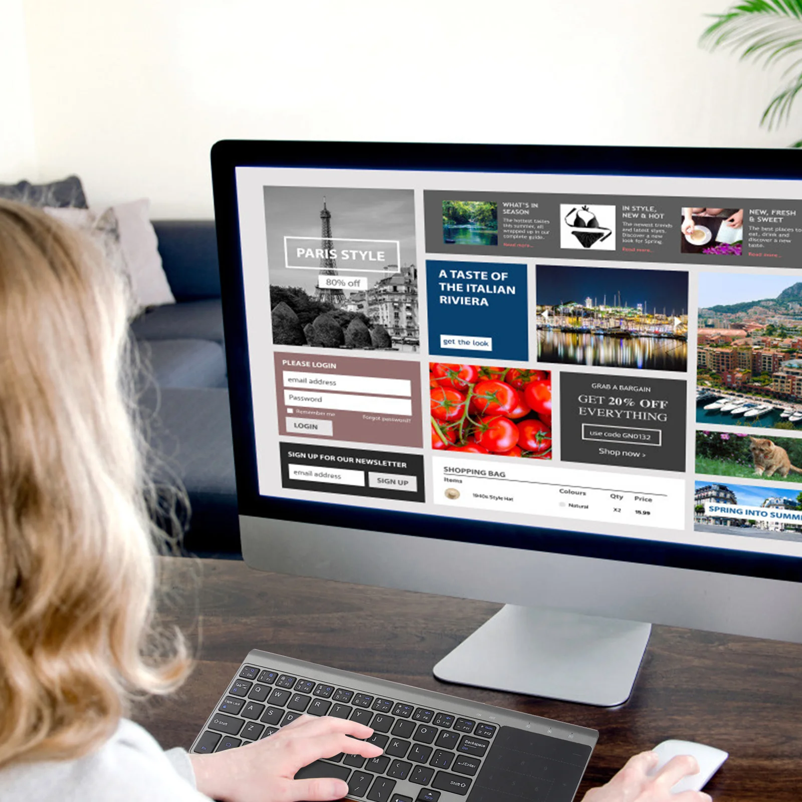 Teclado sem fio ultrafino elegante touchpad 2.4ghz durável material ABS de alta qualidade fácil de usar para viagens trabalho silencioso