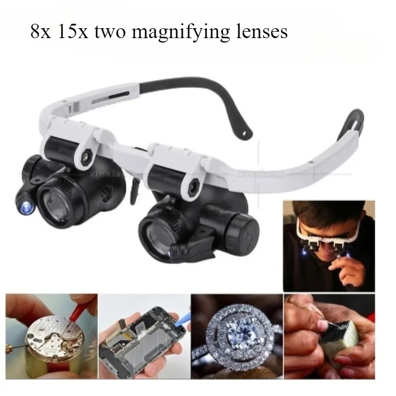

8X 15X 23X 2LED Watch Jeweler Repair Magnifier Head-Mounted Headband Adjustable Magnifying Glass with Light Head Eye Loupe Lens