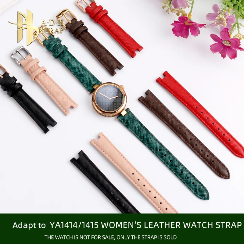 Adapt to YA141404 YA141501/05 Leather Watchband Straps with Concave Interface 12mm 14mm for Women Male Pin Buckle Bracelet