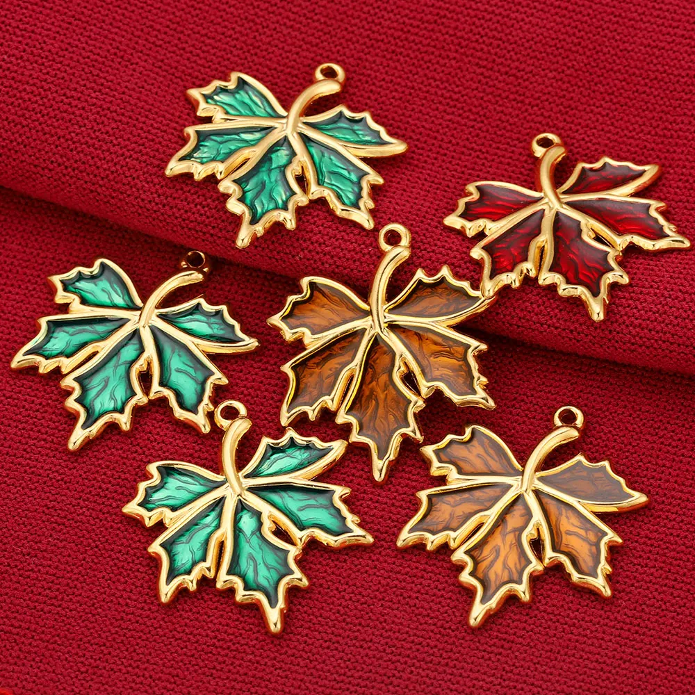 3PCS Stainless Steel Charms Enamel Leaf Maple Leaf Charm PVD Gold Plated Metal Earring Necklace Bracelet Jewelry Making Craft