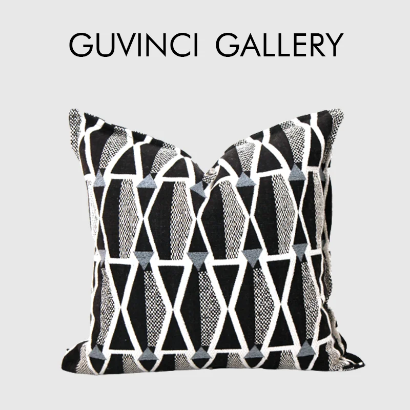 GUVINCI Modern Minimalist Jacquard Cushion Cover Black White Gray Turkish Tribe Geometry Decorative Pillow Case For Sofa Couch