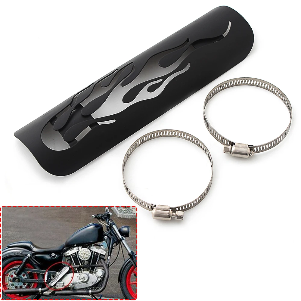 

1Set Universal Motorcycle Accessory Modified Curved Exhaust Muffler Pipe Heat Shield Cover Guard Protector flame Style