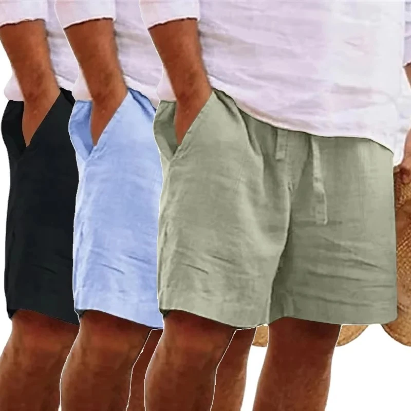

Summer New Men Cotton Solid Color Beach Short Lightweight Pants Outdoor Male Breathable Short Homme