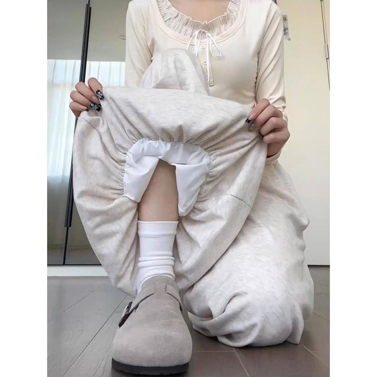 

American style spicy girl flower bud pants Spring/Autumn Y2K retro skirt pants Loose and trendy street wide leg lantern pants