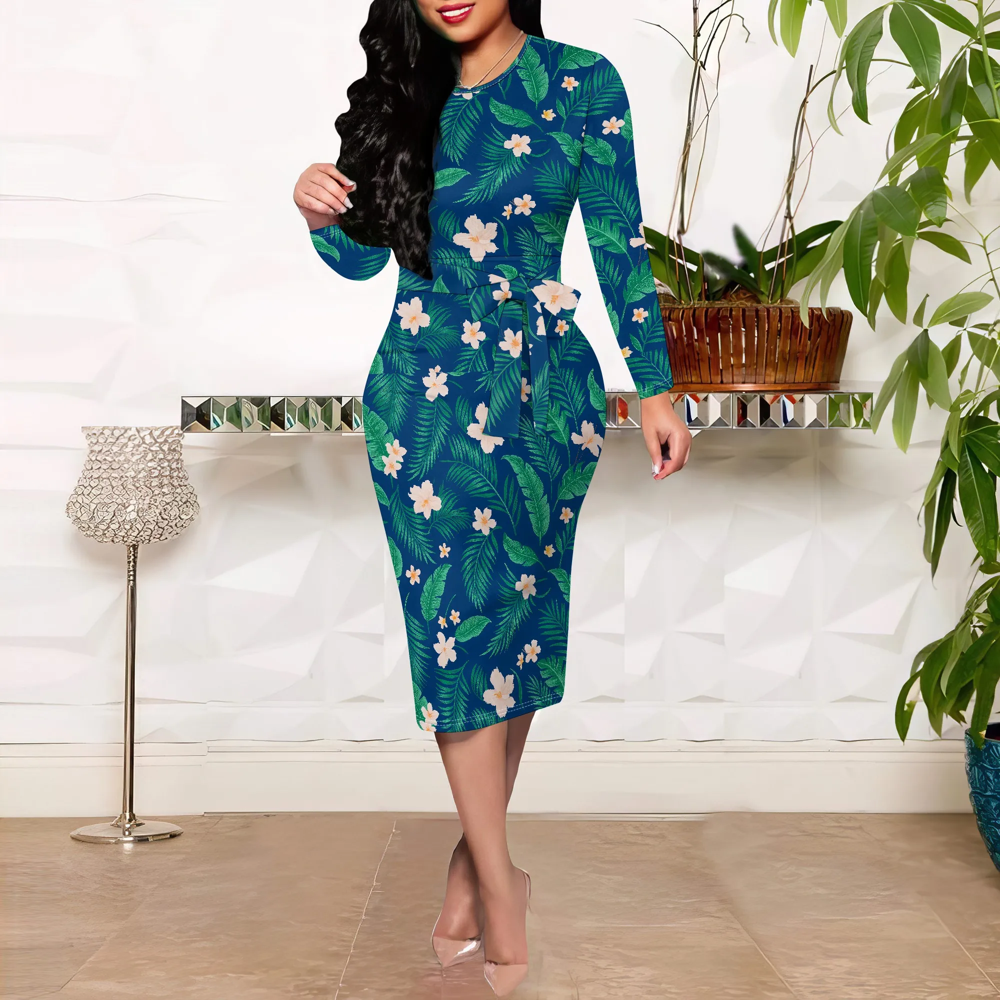 Abito aderente midi da donna da lavoro casual con stampe floreali carine Abiti a matita