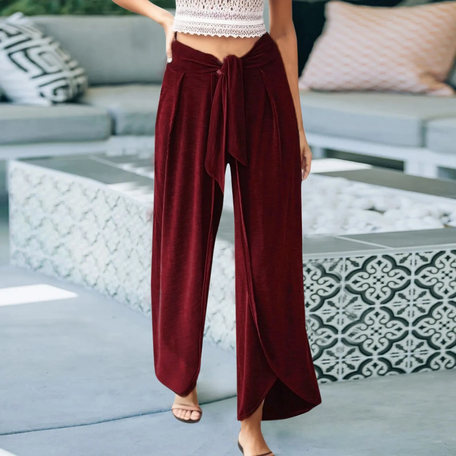 

Women's Plus Size Loose Long Pants Drawstring High Waist Wide Leg Trousers Summer Vintage Fashion Elegant Casual Trousers