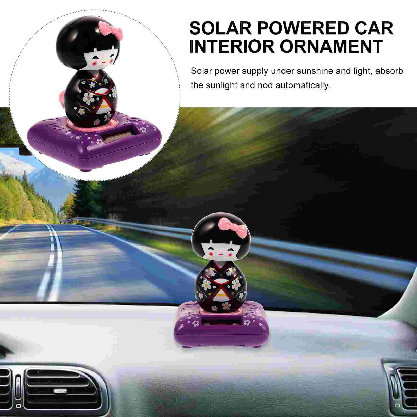 Toys Maiko Car Decoration Ornament Gift Interior Kimono Purple Solar Powered Child