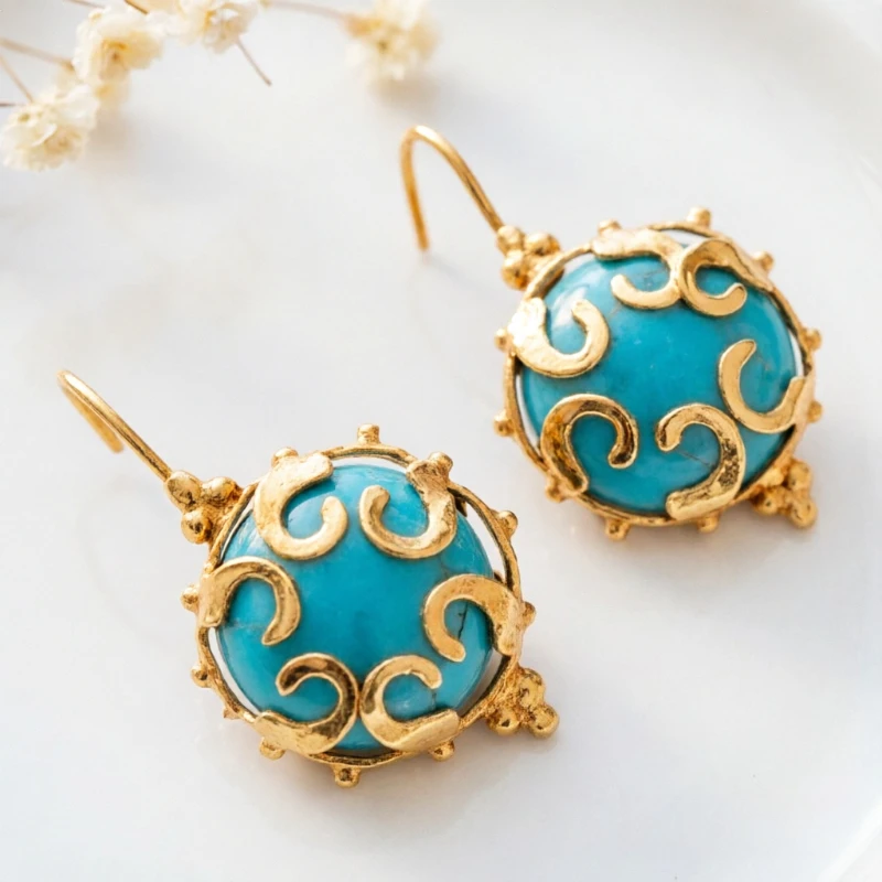 Boucles d'oreilles pendantes creuses en turquoise synthétique de style bohème chic pour femme, accessoires de bijoux élégants et luxueux pour festivals et célébrations
