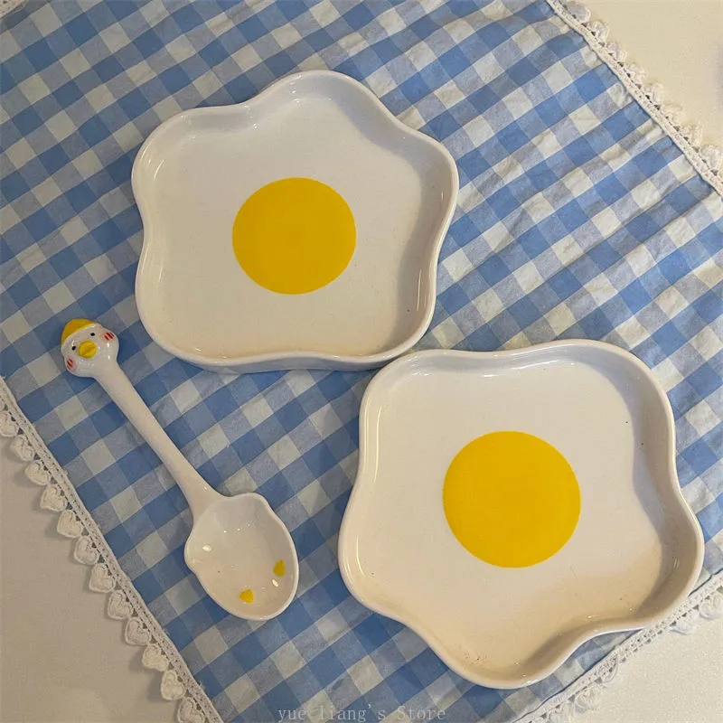 Lovely Fried Egg Shape Ceramic Plate  Novelty Afternoon Tea Dessert Saucer Breakfast Salad Fruit Tray Creative Tableware Dishes