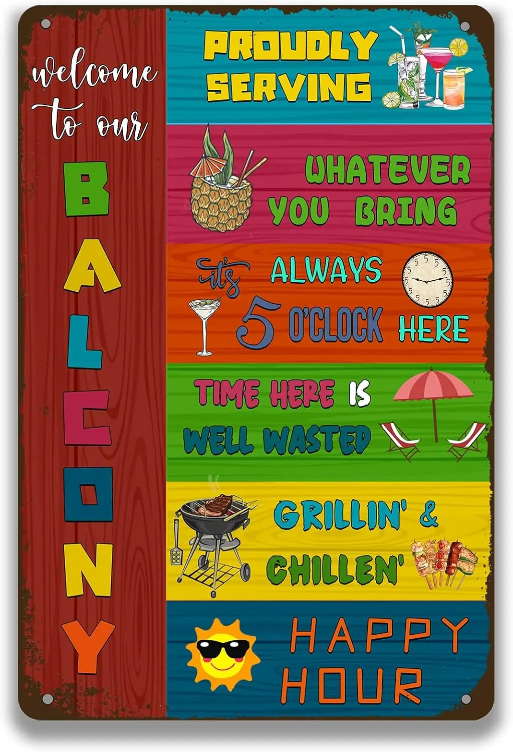 Welcome to Our Balcony Metal Sign Vintage Home Porch Sign Decorations for Home Patio Deck Balcony Rooftop Yard Bbq Decor Sign Fa